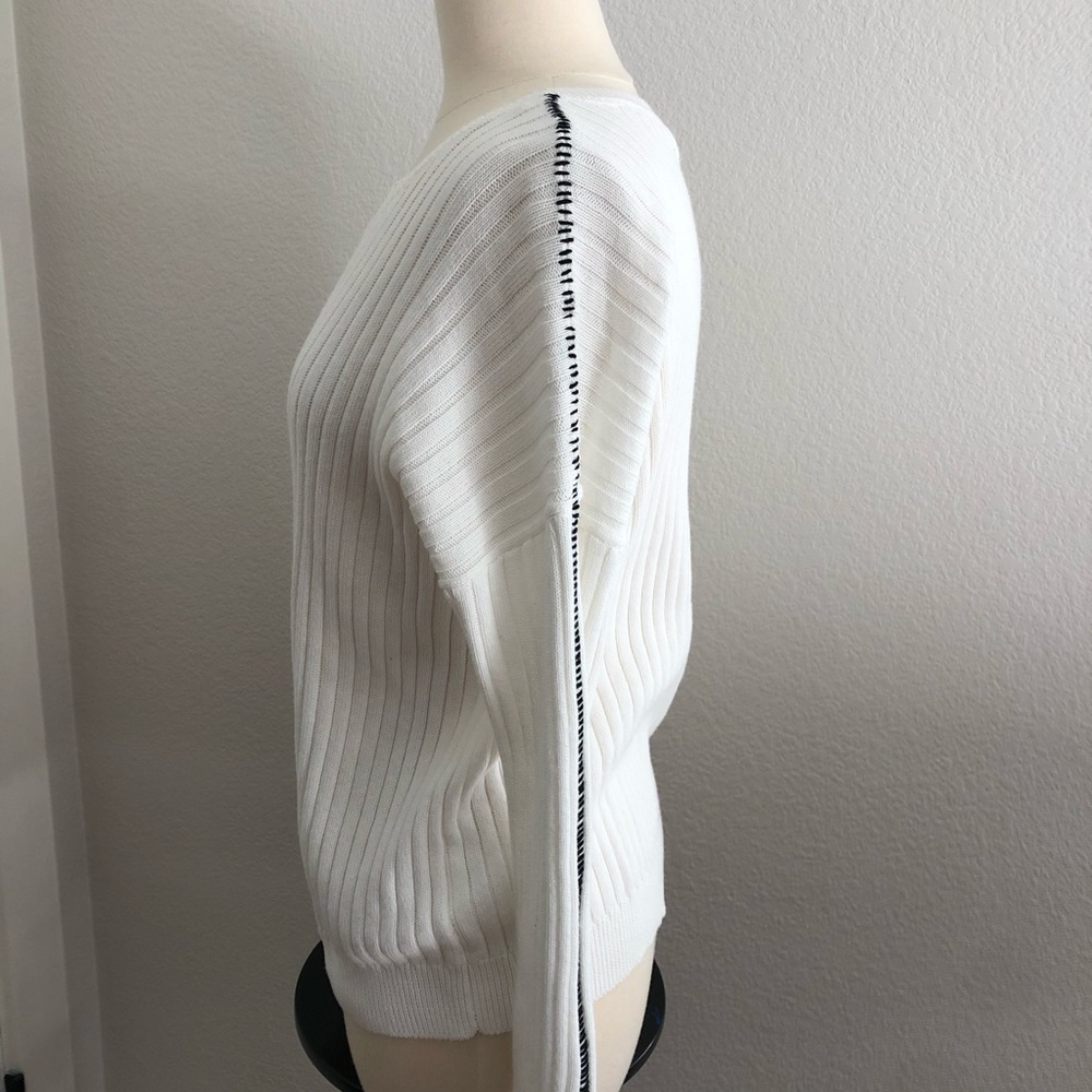 White Ribbed Crew Neck Sweater